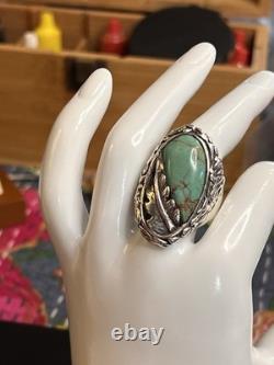 Cast Vintage Turquoise And Sterling Ring Unsigned Southwestern Style Size 10