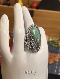 Cast Vintage Turquoise And Sterling Ring Unsigned Southwestern Style Size 10