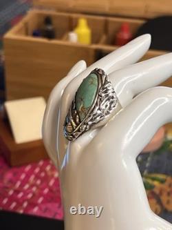 Cast Vintage Turquoise And Sterling Ring Unsigned Southwestern Style Size 10