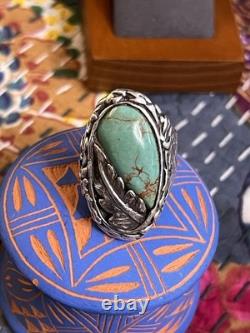 Cast Vintage Turquoise And Sterling Ring Unsigned Southwestern Style Size 10