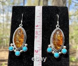 Chaco Canyon Silver Turquoise Amber Earrings Cuff Bracelet Small Ring Set