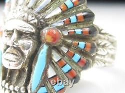 Chief Ring Native American Headdress MOP Turquoise Size 9 Estate Vintage