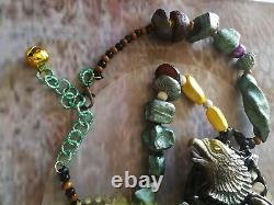 Chippewa tribe natives america ethnic necklace primitive jewelry eagle feathers