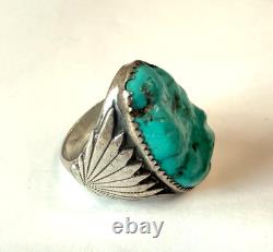 Chunky Sterling Turquoise Native American Zuni Robert & Bernice Leekya Ring 9.5