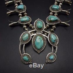 Classic Vintage NAVAJO Sterling Silver & Turquoise SQUASH BLOSSOM Necklace 178g