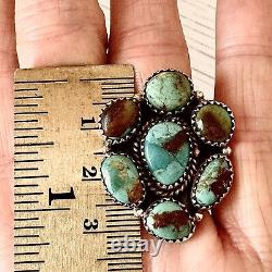 Cluster Kingman Turquoise Ring Sz 7.5 Sterling Old Style Patina Southwest Hada