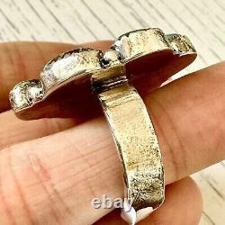 Cluster Kingman Turquoise Ring Sz 7.5 Sterling Old Style Patina Southwest Hada