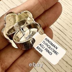 Cluster Kingman Turquoise Ring Sz 7.5 Sterling Old Style Patina Southwest Hada
