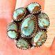 Cluster Kingman Turquoise Ring Sz 7 Sterling Old Style Patina Southwest Hada