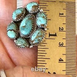 Cluster Kingman Turquoise Ring Sz 7 Sterling Old Style Patina Southwest Hada