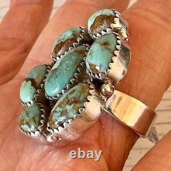 Cluster Kingman Turquoise Ring Sz 7 Sterling Old Style Patina Southwest Hada