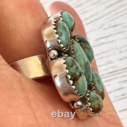 Cluster Kingman Turquoise Ring Sz 7 Sterling Old Style Patina Southwest Hada