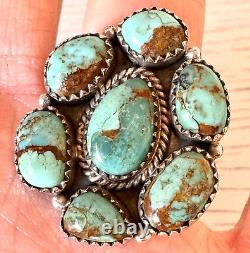 Cluster Kingman Turquoise Ring Sz 8 Sterling Old Style Patina Southwest Hada