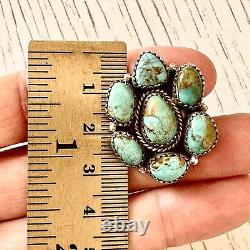 Cluster Kingman Turquoise Ring Sz 8 Sterling Old Style Patina Southwest Hada
