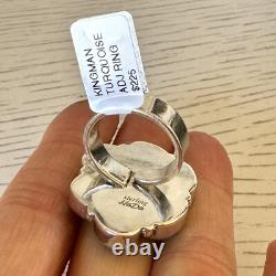 Cluster Kingman Turquoise Ring Sz 8 Sterling Old Style Patina Southwest Hada