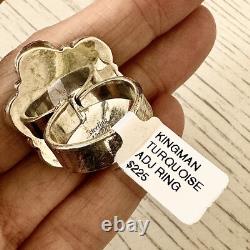 Cluster Kingman Turquoise Ring Sz 8 Sterling Old Style Patina Southwest Hada
