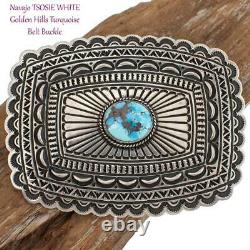 Concho BELT BUCKLE Sterling Silver Golden Hill Turquoise Tsosie White Navajo