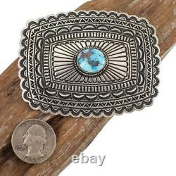 Concho BELT BUCKLE Sterling Silver Golden Hill Turquoise Tsosie White Navajo