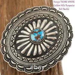 Concho BELT BUCKLE Sterling Silver Golden Hill Turquoise White Navajo Old Style