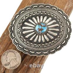 Concho BELT BUCKLE Sterling Silver Golden Hill Turquoise White Navajo Old Style