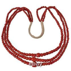 Coral Bead Necklace Navajo HANDMADE HEAVY 5-15mm Beads Vintage Old Pawn Wrap