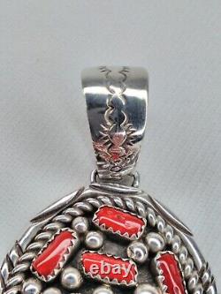 Coral Sterling Silver Pendant Vintage Navajo Native American Jewelry