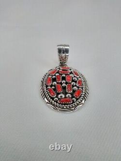 Coral Sterling Silver Pendant Vintage Navajo Native American Jewelry