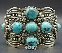 DARRELL CADMAN Vintage NAVAJO Sterling Silver TURQUOISE Wide Cuff BRACELET 118g