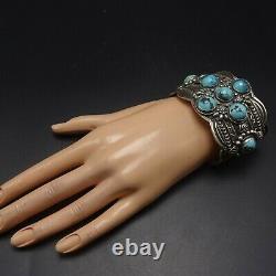 DARRELL CADMAN Vintage NAVAJO Sterling Silver TURQUOISE Wide Cuff BRACELET 118g