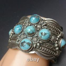 DARRELL CADMAN Vintage NAVAJO Sterling Silver TURQUOISE Wide Cuff BRACELET 118g