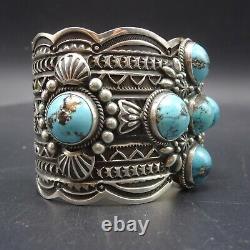 DARRELL CADMAN Vintage NAVAJO Sterling Silver TURQUOISE Wide Cuff BRACELET 118g