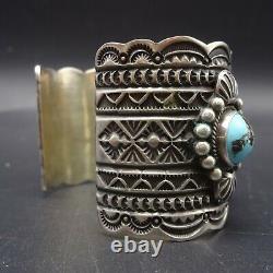 DARRELL CADMAN Vintage NAVAJO Sterling Silver TURQUOISE Wide Cuff BRACELET 118g