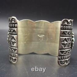 DARRELL CADMAN Vintage NAVAJO Sterling Silver TURQUOISE Wide Cuff BRACELET 118g