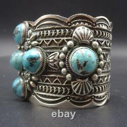 DARRELL CADMAN Vintage NAVAJO Sterling Silver TURQUOISE Wide Cuff BRACELET 118g