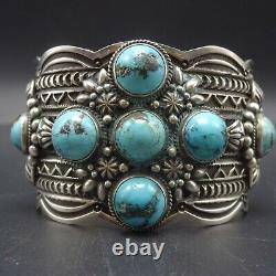 DARRELL CADMAN Vintage NAVAJO Sterling Silver TURQUOISE Wide Cuff BRACELET 118g