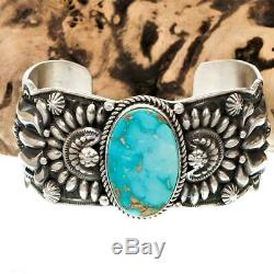 DARRYL BECENTI (D) Navajo Turquoise Bracelet Cuff Natural Sterling Silver
