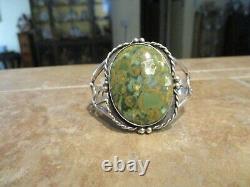 DELIGHTFUL Wide Vintage Navajo Sterling Silver Jasper Earth Tone Bracelet