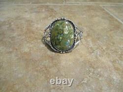 DELIGHTFUL Wide Vintage Navajo Sterling Silver Jasper Earth Tone Bracelet