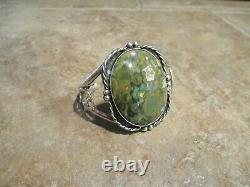 DELIGHTFUL Wide Vintage Navajo Sterling Silver Jasper Earth Tone Bracelet