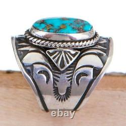 DERRICK GORDON Native American Turquoise Ring Spiderweb Sterling Silver 7.5