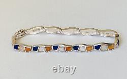 Dainty Vintage Navajo Sterling Silver Fire Opal Lapis Spiny Oyster Link Bracelet