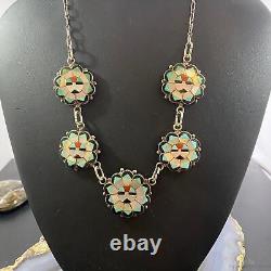 Deane Qualo Zuni Vintage Silver Multistone Inlay Sunfaces 19 Necklace For Women