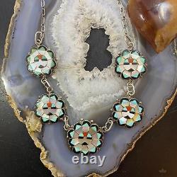 Deane Qualo Zuni Vintage Silver Multistone Inlay Sunfaces 19 Necklace For Women