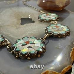Deane Qualo Zuni Vintage Silver Multistone Inlay Sunfaces 19 Necklace For Women