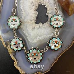 Deane Qualo Zuni Vintage Silver Multistone Inlay Sunfaces 19 Necklace For Women