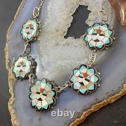 Deane Qualo Zuni Vintage Silver Multistone Inlay Sunfaces 19 Necklace For Women