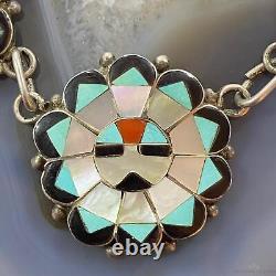 Deane Qualo Zuni Vintage Silver Multistone Inlay Sunfaces 19 Necklace For Women