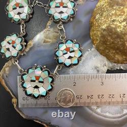 Deane Qualo Zuni Vintage Silver Multistone Inlay Sunfaces 19 Necklace For Women
