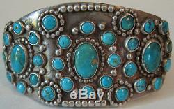 Deluxe Vintage Navajo Indian Silver & Multi Blue Gem Turquoise Cuff Bracelet