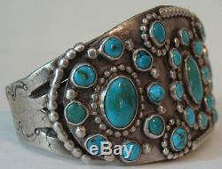 Deluxe Vintage Navajo Indian Silver & Multi Blue Gem Turquoise Cuff Bracelet